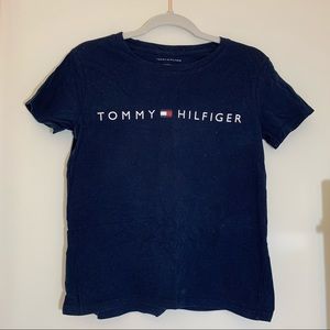 tommy hilfiger navy logo short sleeve shirt